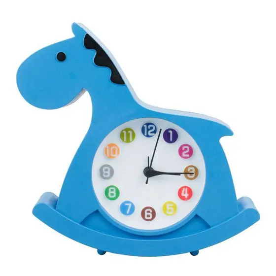 Relógio Despertador Mesa  Infantil Cavalo Balanço Azul ou Verde 18x20cm