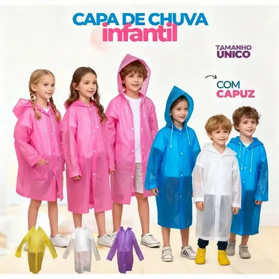 Capa de Chuva Reutilizável EVA | Impermeável para Adultos e Crianças