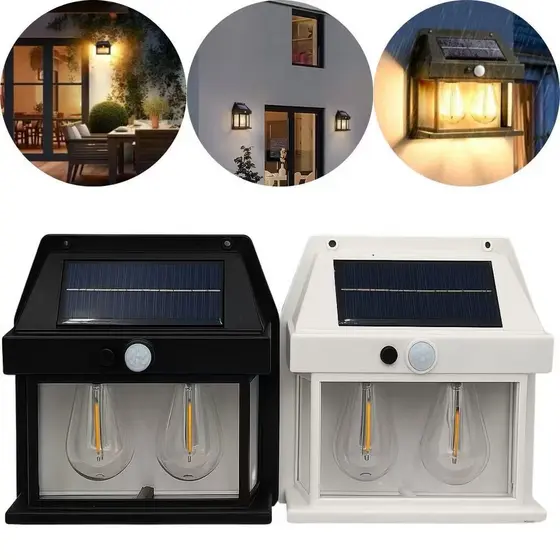 Luminária Solar LED com 2 Lâmpadas Sensor de Presença à Prova d’Água para Área Externa