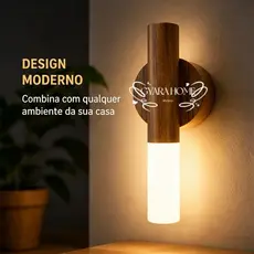 Kit 2 Luminaria Luz Led Recarregável Sensor de Movimento Arandela de Madeira Minimalist Mesa Parede Magnética