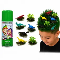 Kit Cabelo Maluco Dinossauro com Spray Verde e 7 Bicos de Pato Infantil Divertido