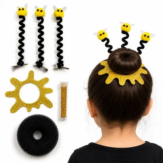 Kit Cabelo Maluco Infantil Abelha Para Coque Escolar Abelinhas Glitter Brilhoso