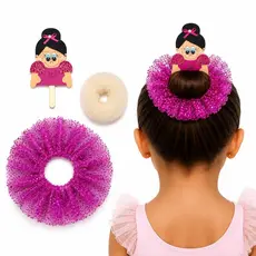 Kit Cabelo Maluco Bailarina Para Coque Infantil Com Tule e EVA Artesanal Divertido Rosa Fofo