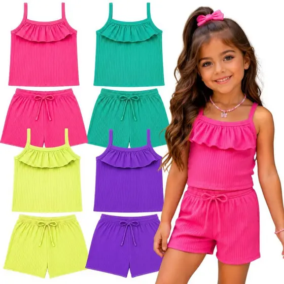 Conjunto Infantil Menina do 1 ao 10 anos | Roupa Infantil Menina | Regata com babado + Short Infantil