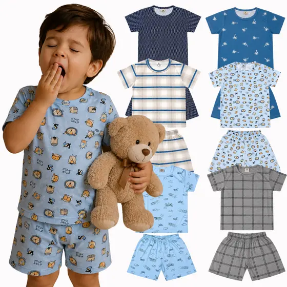 Pijama Infantil Menino do 4 ao 14 anos Verão Camiseta Bermuda Estampado Sortido | Roupa de Dormir Infantil