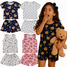Pijama Infantil Menina Manga Curta Verão do 4 ao 14 Anos | Roupa Infantil para dormir | Pijama Infantil Feminino
