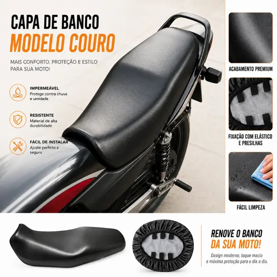 Capa de Banco de Moto Universal Tipo Couro Impermeável Elástico Assento de Motocicleta