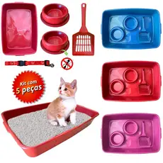 Caixa de Areia para Cães e Gatos Higiênico com Pá Comedouro Bebedouro Banheira  e Coleira Sanitário