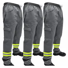 Kit C/ 3 Calça de Uniforme Terminal de Carga Brim Profissional Reforçada Com Faixa Refletiva Verde