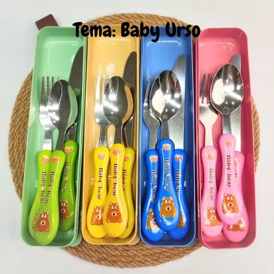 Kit de Talheres Infantis Labubu e Baby Urso - Higiene e Fofura na Marmita