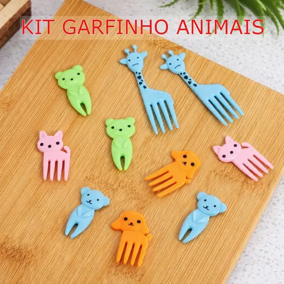 Kit 10/20/30 Garfinhos Infantil Animais Fruta Lanche Reutilizável BPA Free Colorido Divertido Seguro