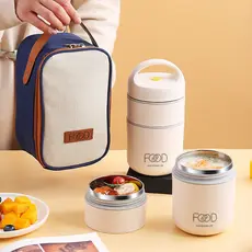Marmita Termica Lancheira de Aço Inoxidável 304 Portátil com Bolsa Sem Bolsa 1|2 Andares 680ml Fruta