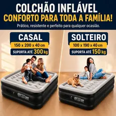 Colchão Inflável Solteiro Casal Kit Completo Bomba USB 4000mAh Travesseiros Portátil
