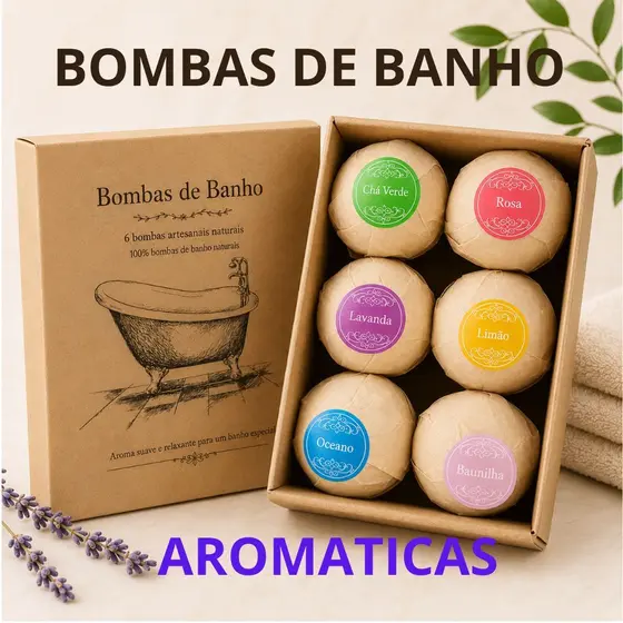 Kit 1/2/3 Caixas Bombas de Banho Aromáticas Naturais com 6, 12 ou 18 Unidades para Spa Fragrância