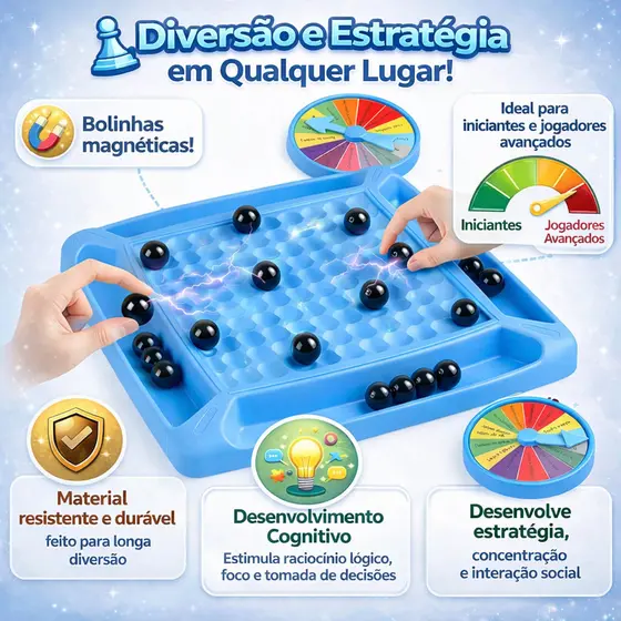 Jogo Xadrez Magnético 20 Bolhas + Roleta Desafios Dupla Face Estratégia Divertida 100% Português