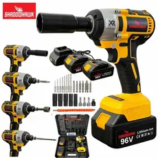 Chave de Impacto Shadowhawk 96V Profissional Sem Fio Duas Baterias Maleta Completa Encaixe Meia Polegada