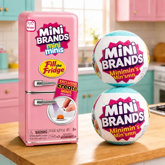 Mini Geladeira Fill The Fridge com 2 Bolas Mini Brands Surpresa Rosa Azul ou Aleatória Colecionáveis
