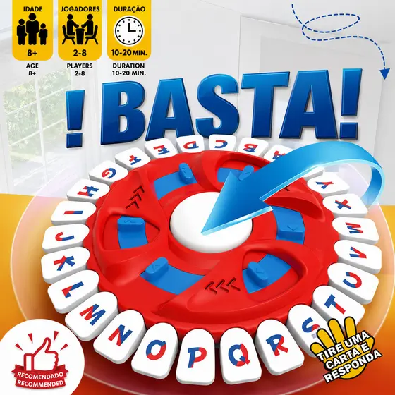 Jogo Stop Interativo Educativo Basta Palavras 24cm Com 36 Cards Dupla Face 2 A 6 Jogadores Portugues