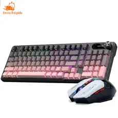 Teclado e mouse para jogos RGB com fio, semi-mecânico, lâmpada LED, silencioso, USB, alto desempenho, tecla anti-fantasm