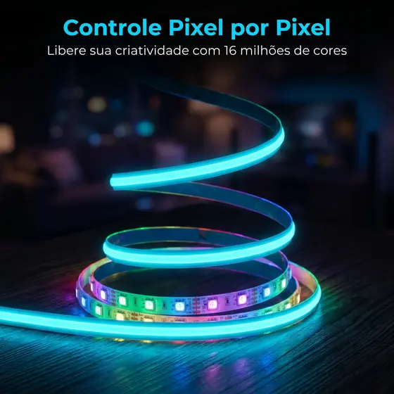 Fita de LED RGB WS2812 5M Inteligente Efeito Arco-íris Para Setup Gamer e Quarto