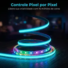Fita de LED RGB WS2812 5M Inteligente Efeito Arco-íris Para Setup Gamer e Quarto