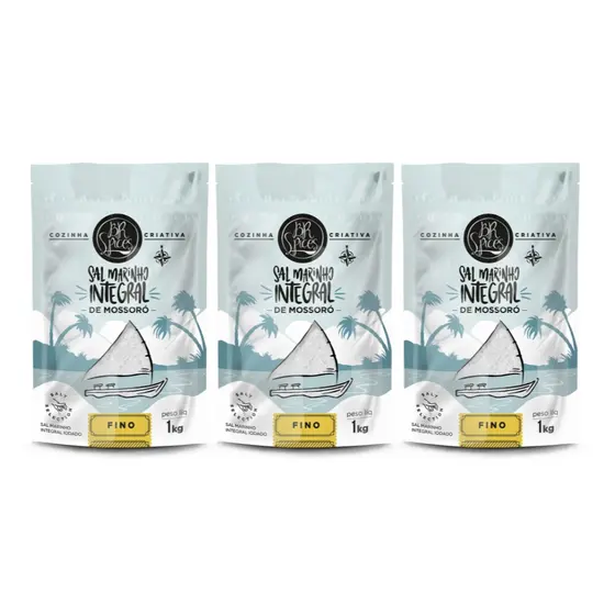 KIT 3X Sal Marinho BR Spices Integral De Mossoró Fino Pouch 1kg