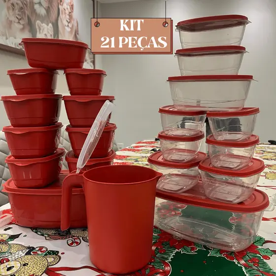 Kit Jogo Potes De Cozinha C/ 21 Peças De Plástico Hermético+Jarra Para Armazenar Alimentos