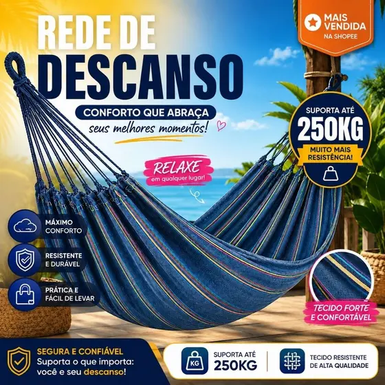Rede de Descanso Para Dormir Tecido Reforçado 100% Algodão Confortavel Lazer Promoçao Revenda