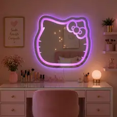 Espelho Da Gatinha LED 70x65 Infantil Decorativo Led No Controle Várias Cores Premium