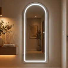 Espelho Corpo inteiro Oval base reta MADRI Jateado 120cm x 50cm Led Três Tons Quarto Salão Loja