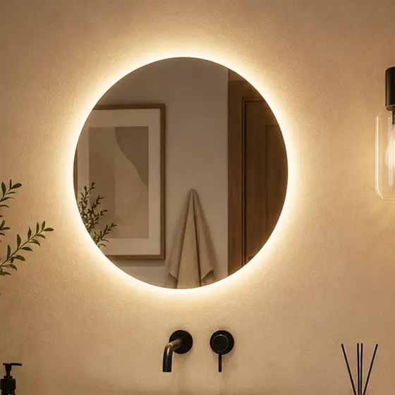 Espelho Redondo Grande 80cm Lapidado Moderno Decorativo Império C/ Led SEM FIO Pilhas