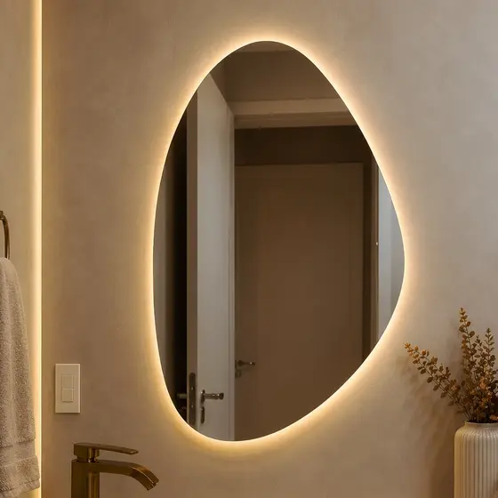 Espelho Orgânico 80x50 cm com Iluminação LED – Sala Quarto e Banheiro