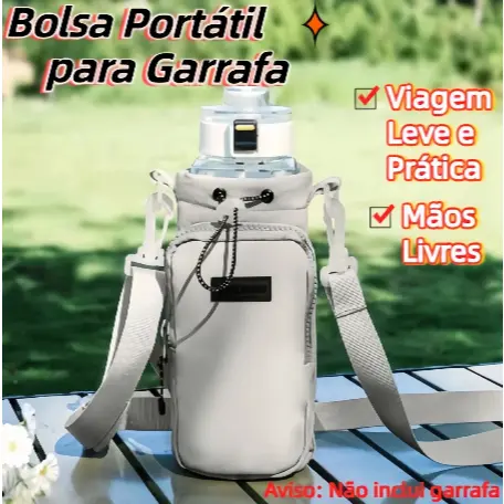 Bolsa Protetora para Garrafa Leve Antichoque com Alça Ajustável Bolso Frontal e Compartimento para Celular Multiuso