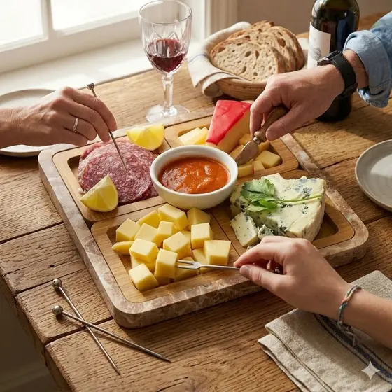 Conjunto Petisqueira Tabua Quadrada Churrasco 4 Peças Madeira bambu Bandeja Moderno Resistente
