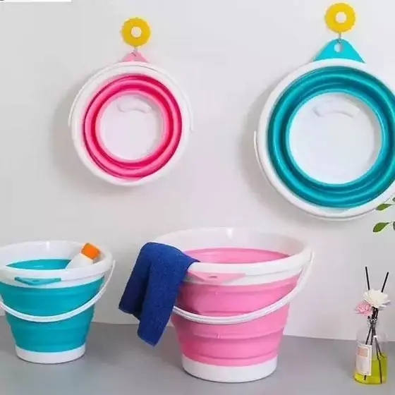 Balde Dobrável Silicone 5L Bacia Retrátil Alça Lavanderia Viagem Camping Economia Espaço Limpeza Casa