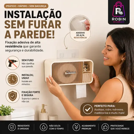 Organizador de Banheiro com Porta Papel Compacto Creme Cosméticos Multifuncional Prático Dupla Face