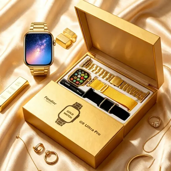 Relógio Inteligente G9 Pro Max Ultra Dourado 49mm Tela Ampla Funções Completas Modos Esportivos Contador de Passos