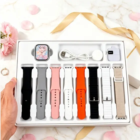Relógio Inteligente Multifuncional 7 em 1 Tela Touch Completa Pulseiras 38/45/49mm Contador de Passos Ligação Bluetootha