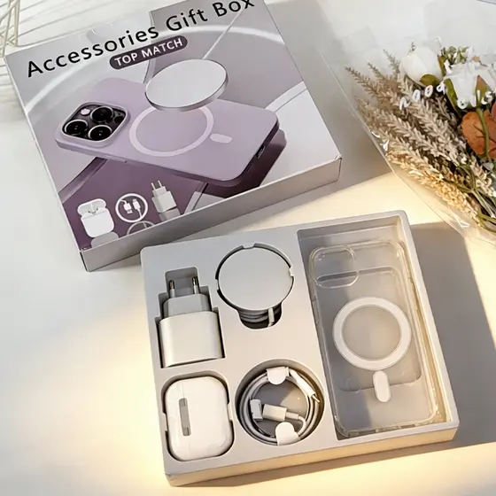 2026 Novo Kit Para iPhone 5 Em 1 MagSafe Cinco Peças/Capa De Telefone/Cabo De Dados/Fones De Ouvido/12 Pro/13/14/15/16