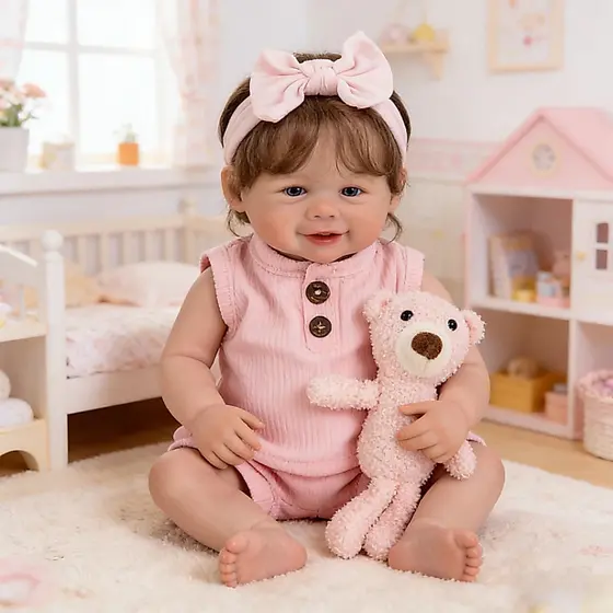 Bebê Reborn Menina 48cm Boneca Silicone Olho Azul  com Acessórios Pode dar Banho