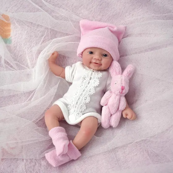 Bebê Reborn Silicone Solido 20cm Realista Menina Olho Azul Kit Completo Envio Imediato
