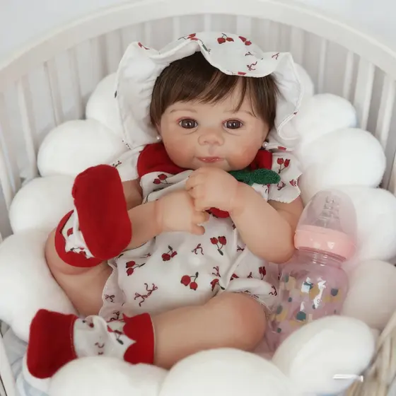 Bebê Reborn Boneca Silicone 48cm Menina Ohlo Castanho Pode dar Banho com Acessórios