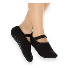 Kit 2 a 4 Pares Meia Sapatilha Antiderrapante Pilates Academia Yoga Feminina Preta