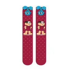 Meia Infantil 3/4 Colorida Cano Alto Mônica Magali Divertida Snoopy Patins Galocha