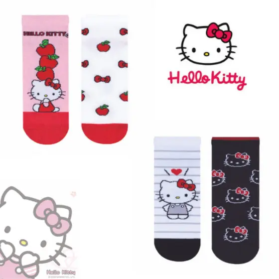 Kit 2 Pares de Meia Hello Kitty Cano Curto Divertida