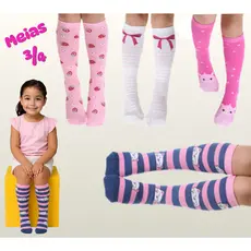 Meias 3/4 Infantil Divertida Colorida Patins Galocha - Modelos Diversos Laço Gata Estrela