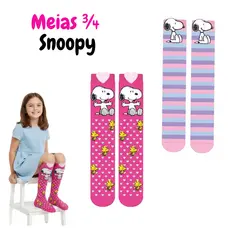 Meia Infantil 3/4 Snoopy Cano Alto Colorida Divertida Patins Galocha