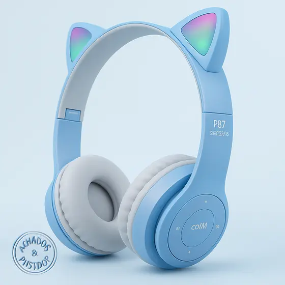 Fones de ouvido com orelha de gato com LED sem fio Bluetooth para gatinhos