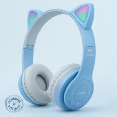 Fones de ouvido com orelha de gato com LED sem fio Bluetooth para gatinhos