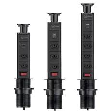 Torre de Tomada Embutir com USB e USB-C Multiplug 2 3 4 Tomadas 2500W 250V Mesa Bancada